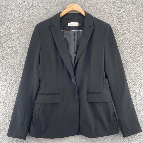 Calvin Klein Blazer Womens 8 Black Stretch Button Up Pockets Office Career Work - Picture 1 of 10